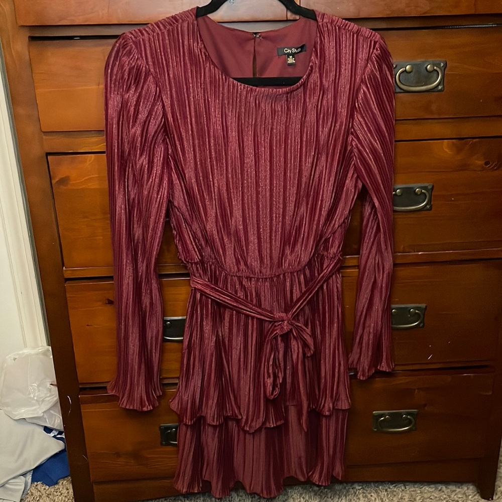 City Studio maroon shimmer dress